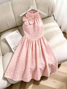 Grau-blaues besticktes Blumen-Jumpsuit ohne Ärmel, locker geschnitten, geeignet für Kleine Mädchen für lässige Ausflüge, leichte Fahrten, Treffen mit Freunden - Pink - Übersicht 5