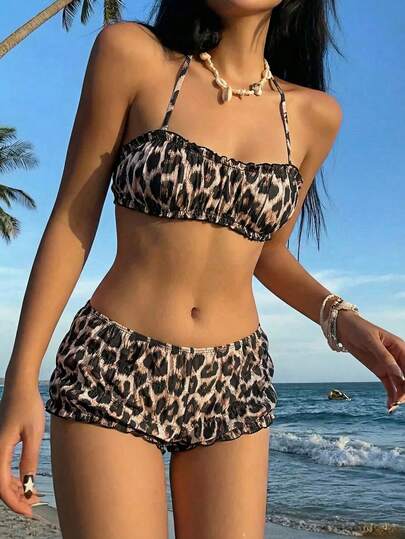SHEIN MOD Women's Leopard Print Swimsuit Set For Beach Vacation