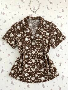 Franclia Chemise à manches courtes imprimée florale polyvalente pour le port quotidien, tenue de plage imprimée léopard/guépard pour femmes grande taille, cache-maillot de plage marron, tenues de vacances femme grande taille, imprimé animal cache-maillot de plage grande taille, tenues d'été femme grande taille - Tabac - Voir 4