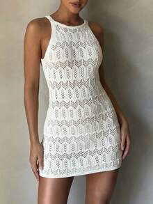 Split Thigh Cover Up Dress Beach Dress - Beige - View 3