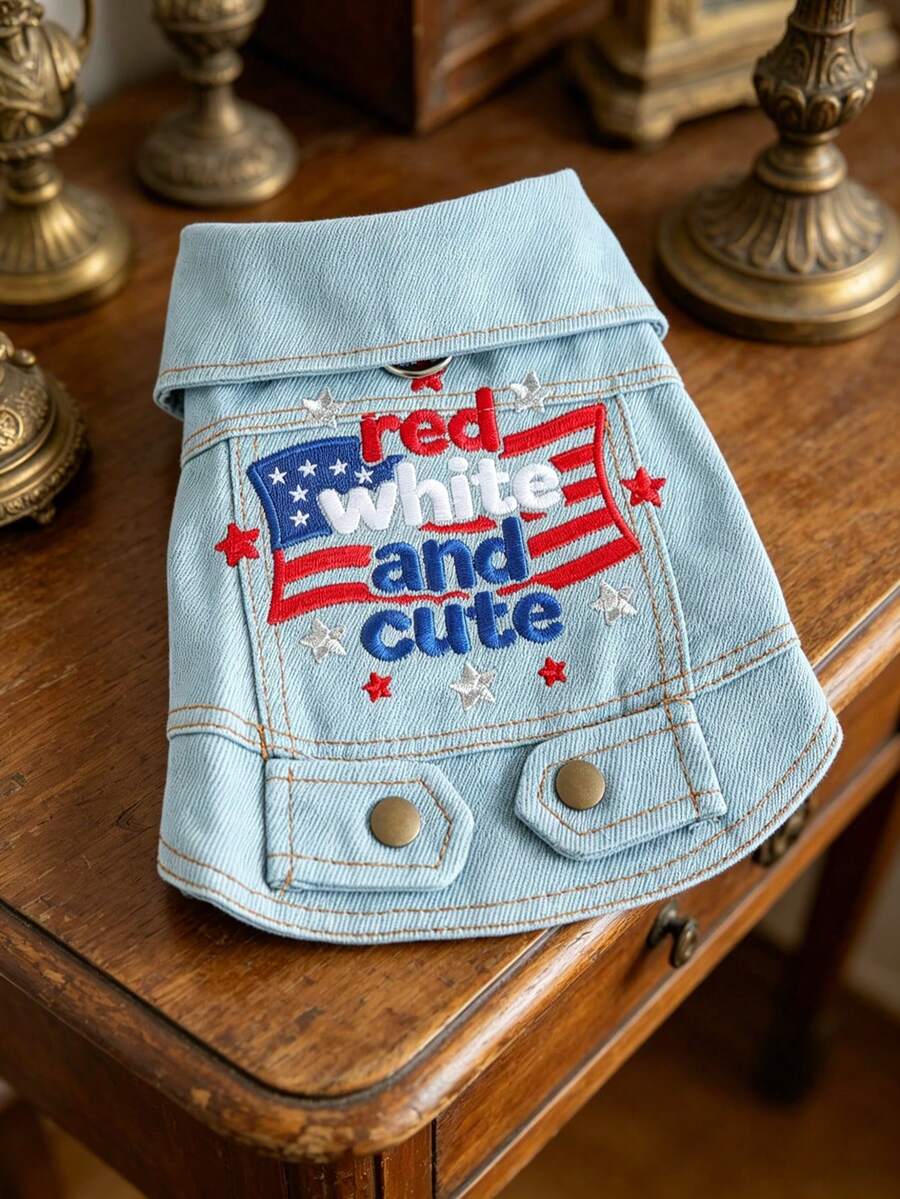 PETSIN 1 Piece Of Clothing For Cats/Dogs, Embroidered Patriotic Themed Blue Pet Vest With Towing Ring, American Flag, Small Dog, Comfortable Jacket - Blue - View 1
