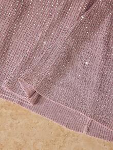 MOTF PREMIUM FRENCH ELEGANT LUXURY ROUND NECK RHINESTONE EMBELLISHED KNIT DRESS - Mauve Purple - View 8