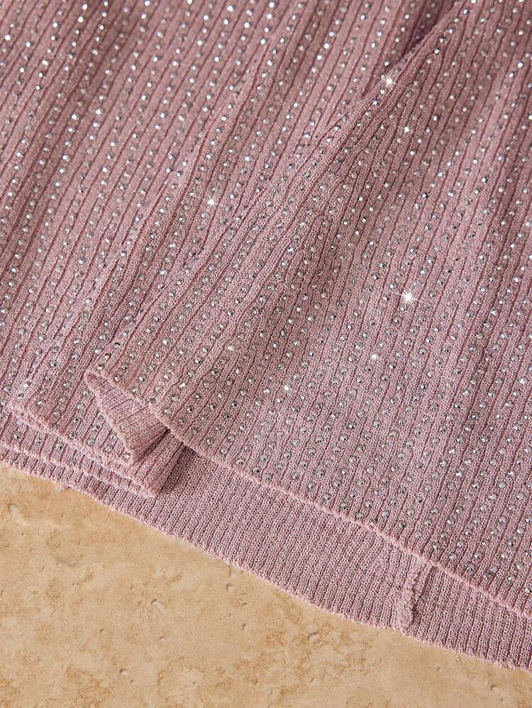 FRENCH ELEGANT LUXURY ROUND NECK RHINESTONE EMBELLISHED KNIT DRESS