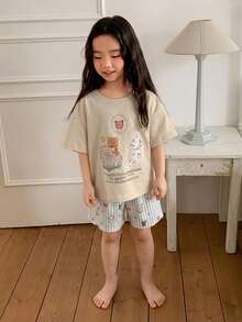 DAZY Conjunto de ropa de estar en casa para niñas jóvenes de otoño - Camel - Ver 5