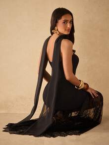 Silquee Elegant Black Summer Fitted Dress With Lace-Trimmed Tie And Flowing Lace Hem For Wedding Guest,Graduation,Resort Gown,Party And Night Out Wear - Black - View 7