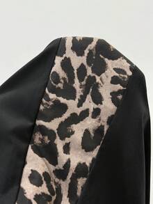 SHEIN PETITE Quần ống rộng dáng suông họa tiết da báo phối nhiều mảnh dành cho nữ, kiểu dáng thường ngày. - màu đen - Xem 11
