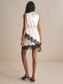 Poéselle Bộ đồ nữ gồm áo và chân váy ngắn phối ren, kiểu dáng thường ngày, gồm 2 món. - trắng - Xem 2