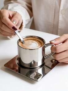 1pc Home Restaurant Nordic Style Design Metal Coffee Cup And Saucer Simple Coffee Set Blogger Tableware - Multicolor - View 2