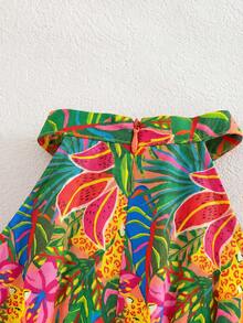 SHEIN Bộ áo liền quần cổ yếm in hoa cho bé gái, trang phục thường ngày cho kỳ nghỉ. - Nhiều màu - Xem 7