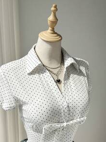 Elamini Women's Blouse With Floral Lace Patchwork, Bow Tie, Sweet Sexy, White Polka Dot, Summer, Y2k, Everyday Vintage Golf - White - View 5