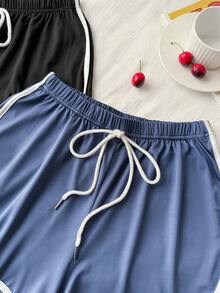 SHEIN 两件套女士休闲运动撞色滚边家居裤套装 - 彩色 - 查看 3