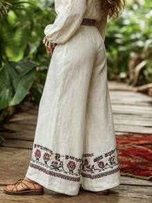 Balvessa Women's Casual Loose Bohemian Style Long Pants, Summer - White - View 4