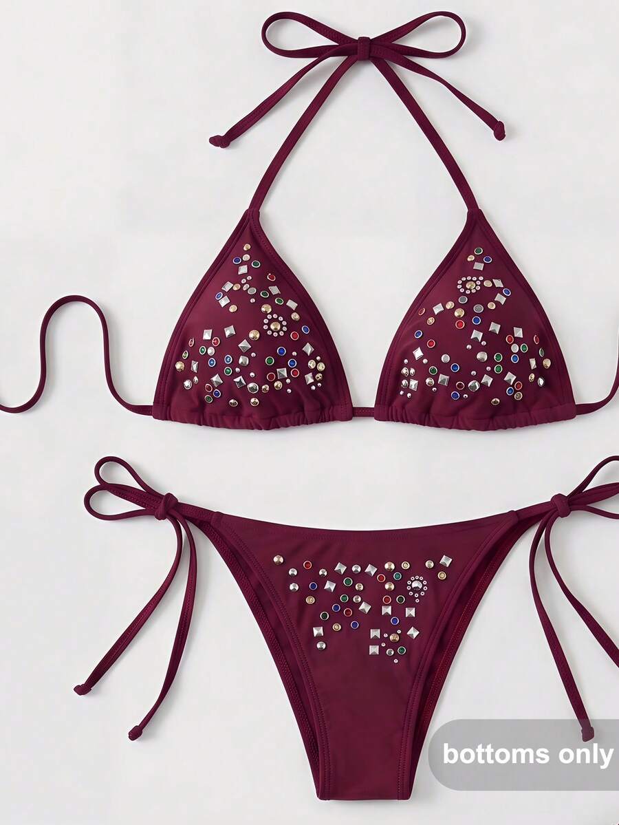 SHEIN BAE Quần bikini buộc dây phía trước thoải mái dành cho nữ, thích hợp cho kỳ nghỉ biển. - Màu Đỏ Sâu - Xem 1