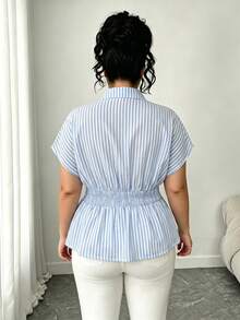 Elenzga Áo sơ mi tay cánh dơi in họa tiết sọc cỡ lớn - Nhiều màu - Xem 2