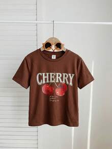 SHEIN Camiseta branca com laço 3D para meninas pré-adolescentes, modelo casual e versátil, perfeita para qualquer ocasião. - Castanho - Ver 6