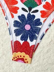 Swim Oasis 2件套夏季时尚3D印花设计高端畅销荷叶边连体泳衣配沙滩罩衫 - 彩色 - 查看 7