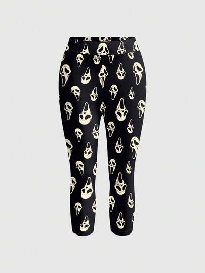 ROMWE Goth 哥特式暗黑尖叫面具 神秘哥特恐怖夏季女式紧身裤