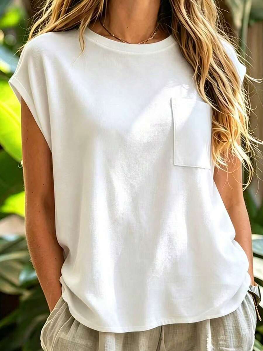 Zayélia Solid Color Batwing Sleeve Casual T-Shirt - White - View 1
