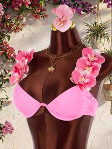 Amplova Đồ bơi nữ họa tiết hoa lan 3D, gợi cảm và phá cách, phù hợp cho mùa xuân/hè, đi biển, nghỉ mát, hẹn hò, dự tiệc, bộ bikini sexy. - Hồng - Xem 5