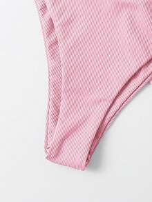 SHEIN Swim 女士夏季海滩纯色性感比基尼套装，含罩衫和纱笼裙，3 件套，带钢圈 - 淺粉色 - 查看 5