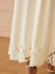 ZEYLAH Elegant Sexy Minimalist Women's Solid Color Hollow Out Sleeveless Mid-Length Dress Golf White Summer - Apricot - View 2