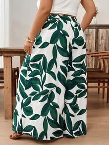 SHEIN CURVE+ 大码女式条纹印花流苏系腰宽松阔腿夏季度假休闲裤波西米亚风 - 彩色 - 查看 2