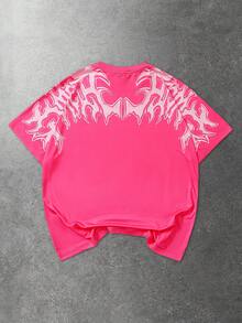 ROMWE MEN Anime Men's Minimalist Printed Round Neck Short Sleeve T-Shirt - Pink - View 6