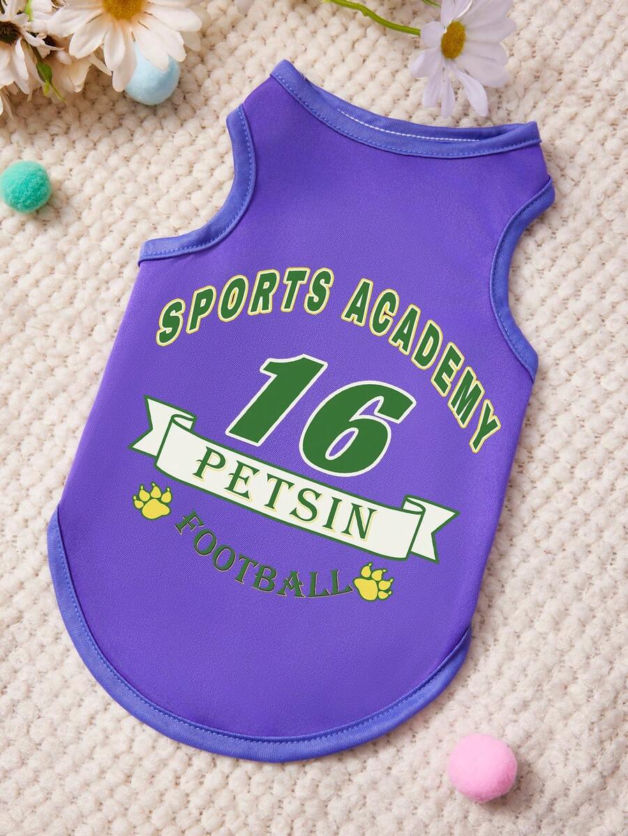 PETSIN 1 pieza Pequeños pies lindos, Chaleco de mascota con estampado alfanumérico 16, Suave y transpirable, Ropa de mascota estilo deportivo color púrpura - Morado - Ver 1