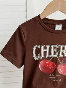 SHEIN Camiseta branca com laço 3D para meninas pré-adolescentes, modelo casual e versátil, perfeita para qualquer ocasião. - Castanho - Ver 3