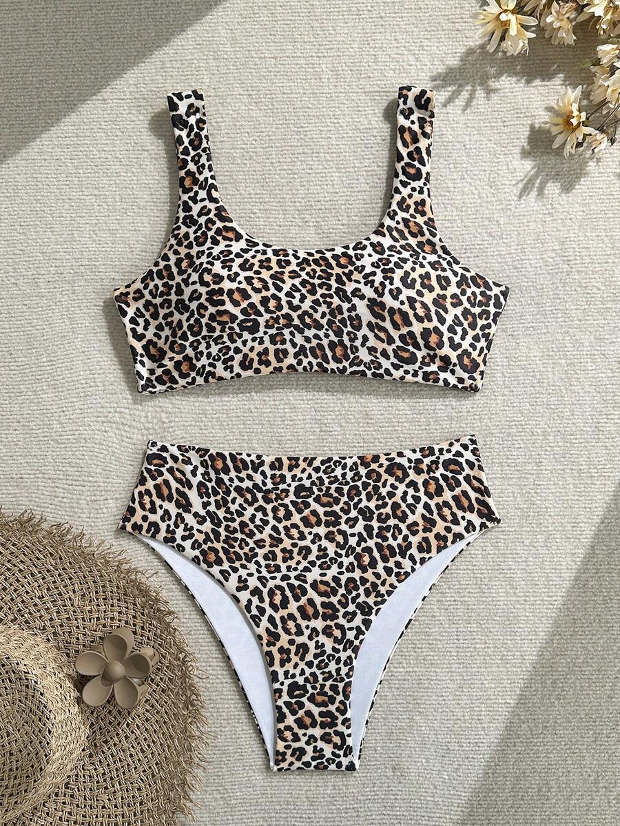 SHEIN Swim Basics Bộ bikini họa tiết da báo dành cho nữ, thích hợp cho mùa hè và kỳ nghỉ. - Nhiều màu - Xem 1