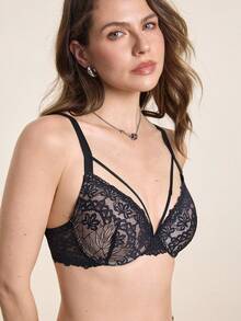 Hourtrue Damen Romantischer Sexy Spitzen-Patchwork BH mit verstellbaren Trägern für den Sommer - Aprikosenfarben - Übersicht 5