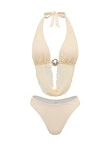 Bonvoyette Áo hai dây màu be gợi cảm dành cho nữ, thích hợp cho kỳ nghỉ biển hoặc bikini. - Màu be - Xem 7