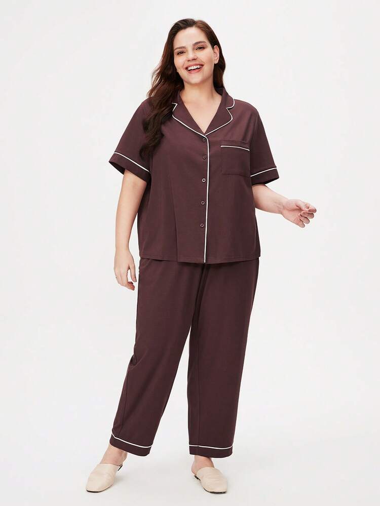 Women Plus Short Sleeve & Long Pant PJ Set