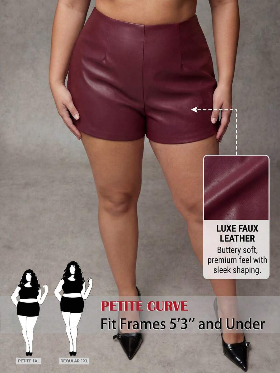 SHEIN PETITE CURVE Quần short thường ngày màu trơn cỡ lớn - Màu đỏ tím - Xem 1