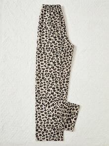 SHEIN Cotton Brown Leopard Pattern Long Pants Comfort Casual Breathable Homewear Women Lounge Bottom - Multicolor - View 5