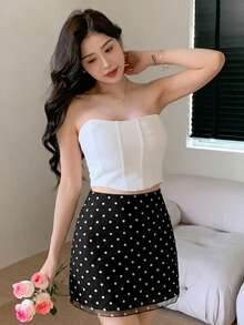DAZY 女士休闲波点印花A字裙，夏季 - 黑色 - 查看 4