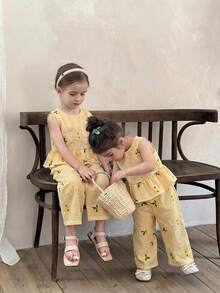 LMoss Kids 女婴格纹荷叶边休闲衬衫和宽松阔腿裤套装 - 彩色 - 查看 6