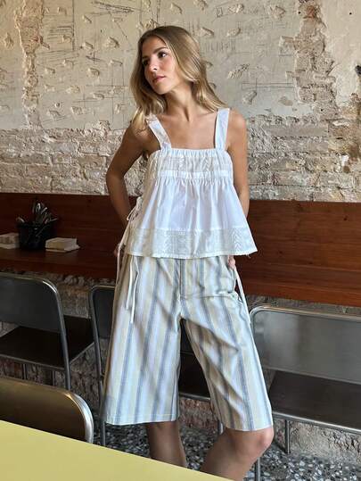 Nöista Quần short nữ dáng suông kẻ sọc, kiểu dáng thường ngày, thích hợp cho mùa hè.