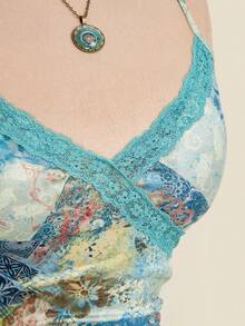 SHEIN ICON 女士优雅印花荷叶边吊带迷你连衣裙，夏季 - 彩色 - 查看 8