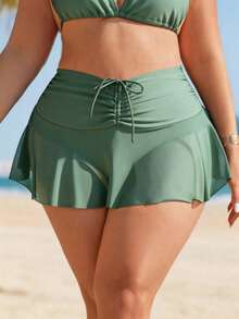 Swim Lushoire Quần bơi đi biển cỡ lớn, màu trơn, có dây rút - màu xanh lá - Xem 1