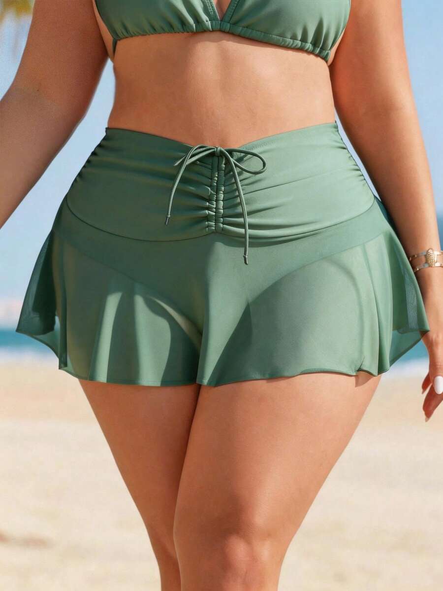 Swim Lushoire Quần bơi đi biển cỡ lớn, màu trơn, có dây rút - màu xanh lá - Xem 1