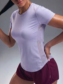 Powerista Solid Color Round Neck Fitted Comfortable Short Sleeve Sports T-Shirt - Mauve Purple - View 8