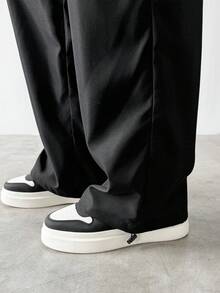 PAVTROS Men's Casual Solid Color Multi-Pocket Loose Straight Leg Cargo Pants - Black - View 7