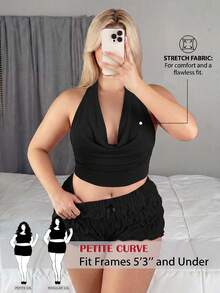SHEIN PETITE CURVE Áo hai dây cổ yếm màu trơn dành cho nữ cỡ lớn - màu đen - Xem 14
