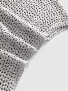 ROMWE Grunge Punk Sequin Decor Vacation Halter Hooded Crochet Knit Top - Grey - View 9