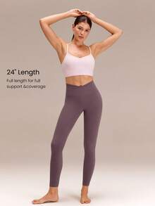 GLOWMODE 24" FeatherFit™ Crossover Yoga Pilates Leggings Buttery Soft High Stretch Crossover Waist Sports Tights Gym Spring Summer - Dusty Purple - View 5