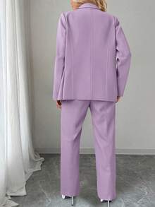 SHEIN Clasi 大码纯色简约休闲长袖西装外套 - 紫色 - 查看 2