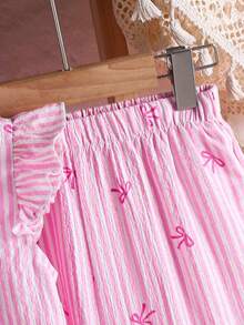 Elladie kids Young Girl (Small) Textured Fabric Short Sleeve Button Back T-Shirt & Casual Pants Set - Pink - View 3