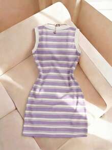 Resyla Women's Striped Print Round Neck Fitted Sleeveless Dress, New Arrival Spring/Summer - Multicolor - View 2