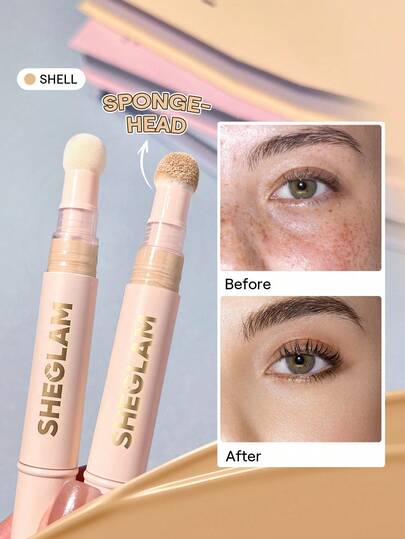 SHEGLAM Complexion Boost Concealer-Shell Sponge-Head Applicator Matte Liquid Concealer Long Lasting Brightening Color Corrector Weightless All-Day Long Lasting Hydrating Concealer Brand Beauty Makeup Face Paint Cosmetic For Women Girls Perfect For Spring Summer Ideal For Y2K Fancy Fashion Suitable For Birthday Mother'S Day Gift Rave Festival Party Ready Best Color